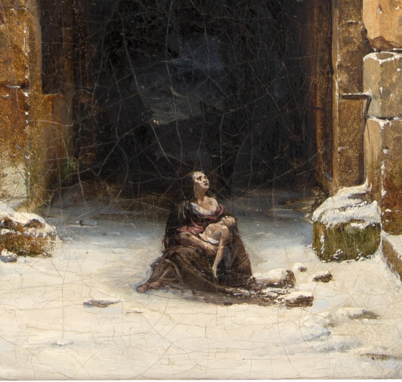 Bouton, Femme et enfant dans un cloitre en ruine