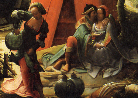 Lucas de Leyde, Loth, détail. La scène auprès de la tente
