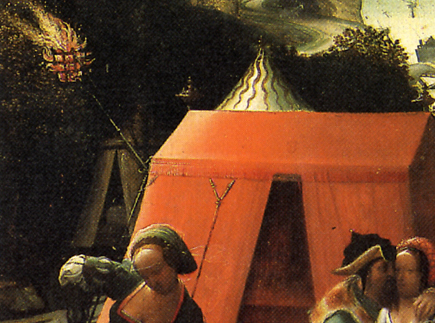 Lucas de Leyde, Loth, détail. Les tentes