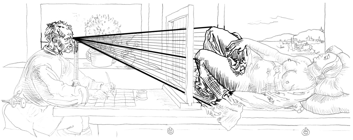 Rayons extérieurs, rayons du milieu, rayon central selon la théorie d’Alberti.