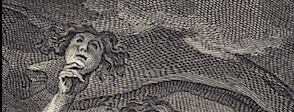 Partie d'une gravure de 1796 représentant une main tenant un masque