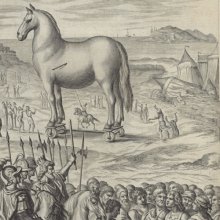 Le cheval de Troie, traduction anglaise de Virgile, édition Ogilby, Londres, 1654