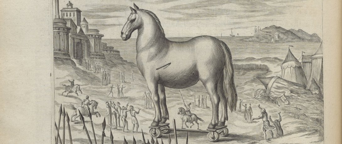 Le cheval de Troie, traduction anglaise de Virgile, édition Ogilby, Londres, 1654