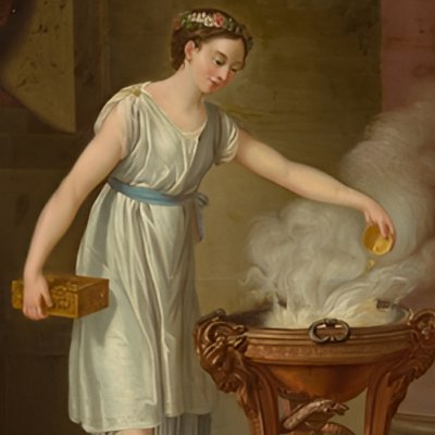 A Priestess burns Incense on a Tripod (Winter) - Vien