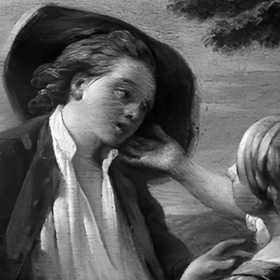 Une bergère qui flatte de la main un jeune berger - Hallé