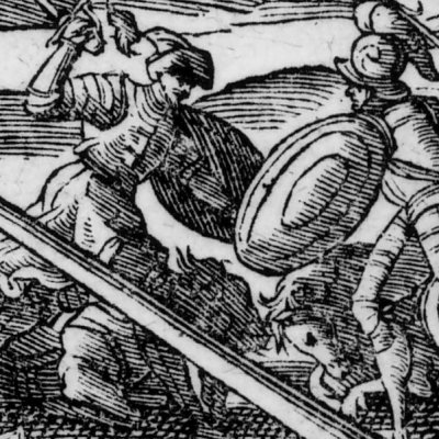 Argant contre Othon et Tancrède (Jérusalem délivrée, ch6, 1628) - Valesio