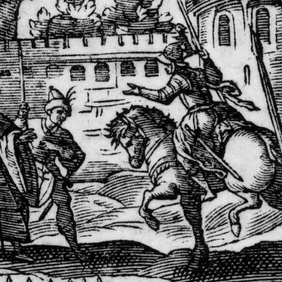 Clorinde face à Olinde et à Sophronie (Jérusalem délivrée, ch2, 1628) - Valesio