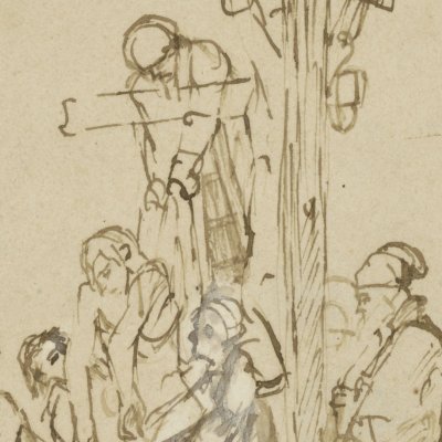 Déposition de croix aux trois crucifix (dessin de Berlin) - Rembrandt