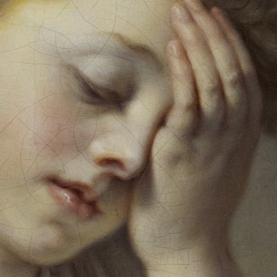 Une Jeune fille, qui pleure son oiseau mort (version de 65) - Greuze