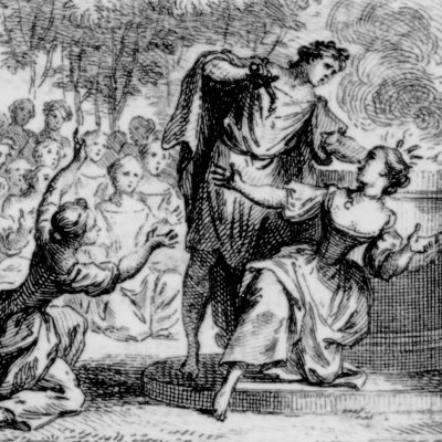 Aminte se sacrifie & sauve Lucrine (Pastor fido, acte I,  Prault, 1766) - Cochin