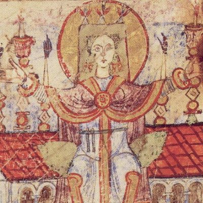 L’Église siégeant sur une église (Rouleau d’Exultet de Bénévent)