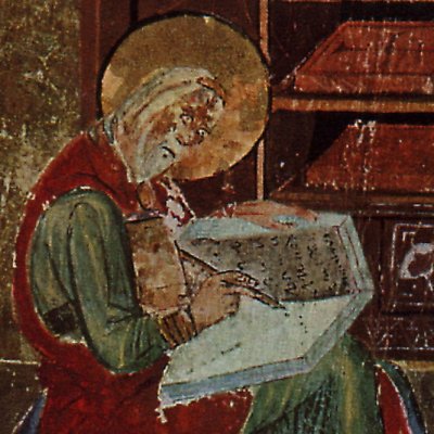 Esdras travaillant à la nouvelle rédaction de la Bible (Codex Amiatinus)