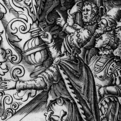Bradamante & les peintures, Astolphe & les harpies (Roland furieux 1584 ch33) - G. Porro