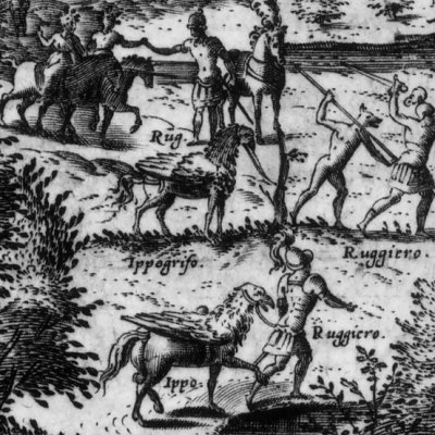 Ariodant & le roi d’Ecosse, Roger & l’hippogriffe (Roland furieux 1584 ch6) - G. Porro