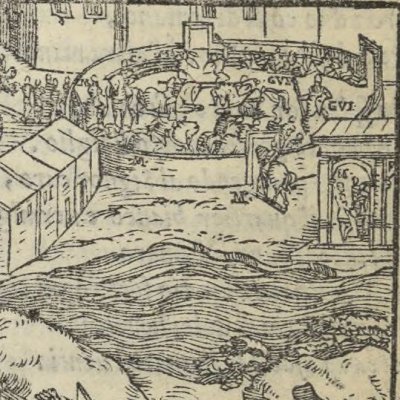 Médor défend Dardinel mort, Angélique & Médor (Rol. furieux, Valgrisi 1560 ch19)