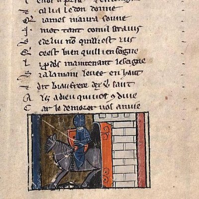 Perceval quitte le château de Gornemant (Perceval, Montpellier H249, f11v)