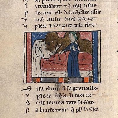Blanchefleur at Perceval's bed (Montpellier, BU Médecine, Ms Perceval H249)