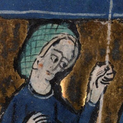 La lance qui saigne au banquet du riche pécheur (Perceval, Montpellier H249, f21v)