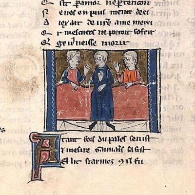 Gauvain sur le lit de la merveille (Perceval, Montpellier H249, f50)