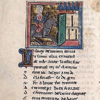 Perceval arrive à un château (Perceval, Montpellier H249, f170v)