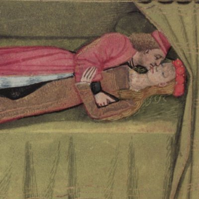 L’amant jouit de la rose (Roman de la rose, Oxford Douce 195, F155v)