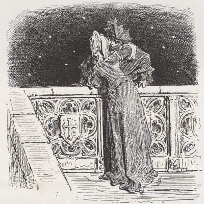 Polinesse rejoint Dalinde au balcon (Roland furieux, ch5, 1879) - Doré