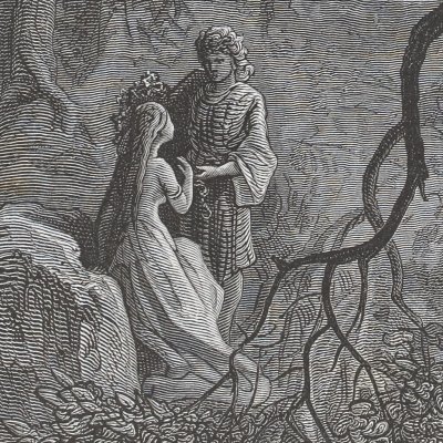 Angélique aux pieds de Médor (Roland furieux, ch19, 1879) - Doré