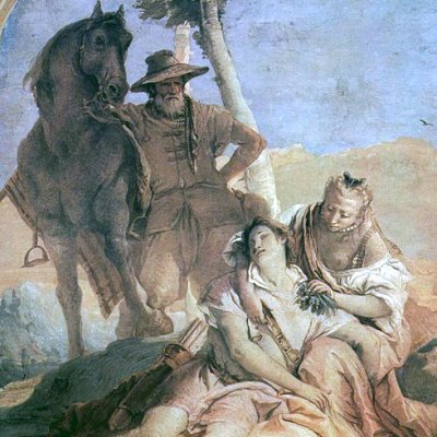 Angélique & un berger soignent Médor avec des herbes (villa Valmarana) - Tiepolo