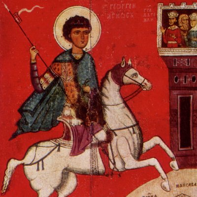 St Georges terrassant le dragon et quatorze scènes de sa vie - icône de Novgorod