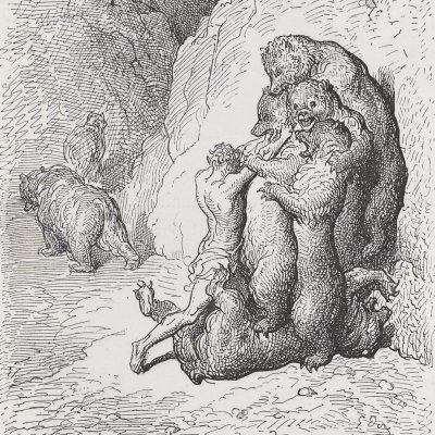 Roland furieux égorge des ours (Roland furieux, ch24, 1879) - Doré