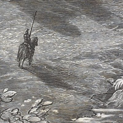 Roland dans la prairie des inscriptions de Médor (Roland furieux, ch23, 1879) - Doré