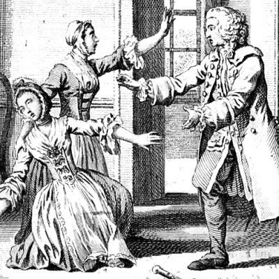 Lovelace se démasque devant Clarisse (Clarissa, Rivington 1768, fig5) - Wale