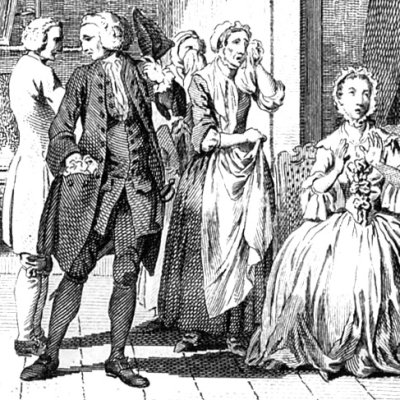 Clarisse emprisonnée émeut ses visiteurs (Clarissa, Rivington 1768 fig6) - Wale