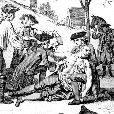 Lovelace pansé après son duel (Clarissa, Rivington 1768, fig8) - Wale