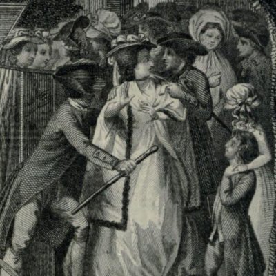 Clarisse arrêtée pour dettes (Clarissa, Novelist’s Mag. 1784 fig23) - Stothard