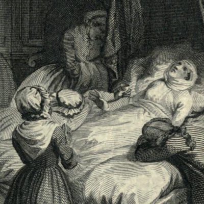 Clarisse sur son lit de mort (Clarissa, Novelist’s Mag. 1784 fig31) - Stothard