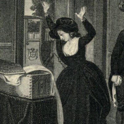 Miss Howe & le cercueil de Clarisse (Clarissa, Novel. Mag. 1784 fig32) -Stothard