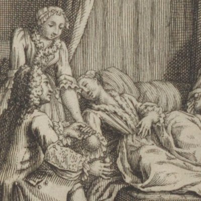 Valville au chevet de Varthon (Vie de Marianne, Néaulme 1736-42 fig7) - Schley