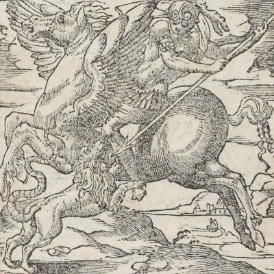 Prudentia / Bellérophon (Emblèmes d’Alciat, 1551, p.20)