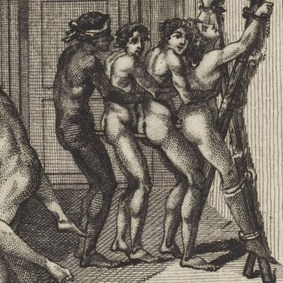 Justine sur la croix dentée (Nlle Justine, 1799, ch20, fig39)