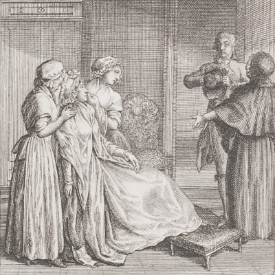 Clarisse lit la malédiction paternelle (Clarissa, 1795 fig8) - Chodowiecki
