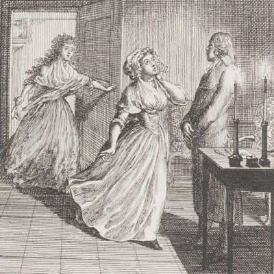 Clarisse frénétique, gravure de Chodowiecki pour la traduction allemande de 1795