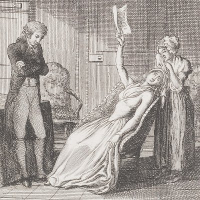 Clarisse brandit la permission épiscopale (Clarissa, 1795 fig14) - Chodowiecki