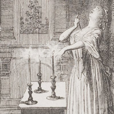 Clarisse menace de se suicider (Clarissa, 1795 fig16) - Chodowiecki