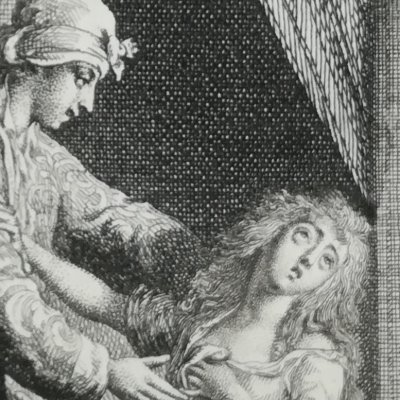 Clarisse supplie Lovelace (Clarisse, Barde/Mérigot 1785 fig11) - Chodowiecki 