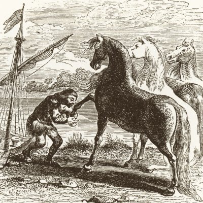Adieux de Gulliver à son maître Houyhnhnm (Gulliver, Garnier 1873) - Granville