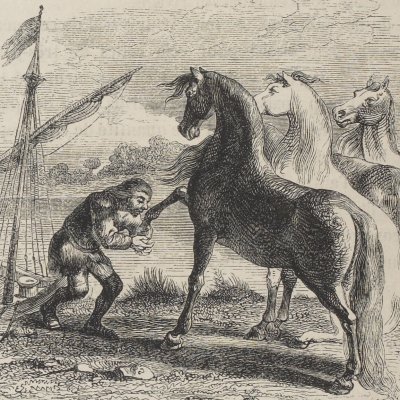 Adieux de Gulliver à son maître Houyhnhnm (Gulliver, Garnier 1838) - Granville
