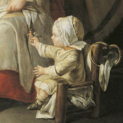 Une Cauchoise dans sa cuisine avec deux de ses enfants - Descamps