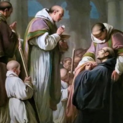 Saint Benoît mourant reçoit le Viatique - Deshays