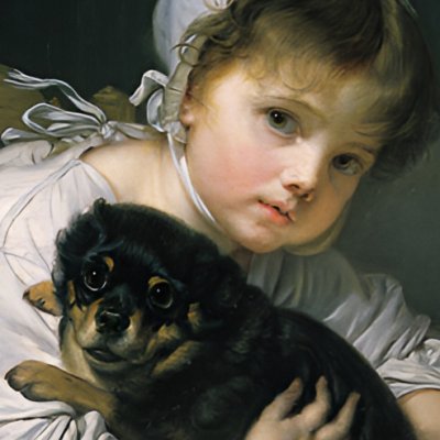 Une jeune enfant qui joue avec un chien - Greuze